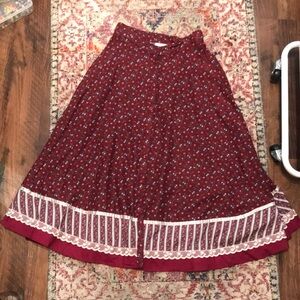 1970s Gunne Sax Jessica Gunnie's Prairie Peasant Midi Skirt Maroon Ditsy Print 7